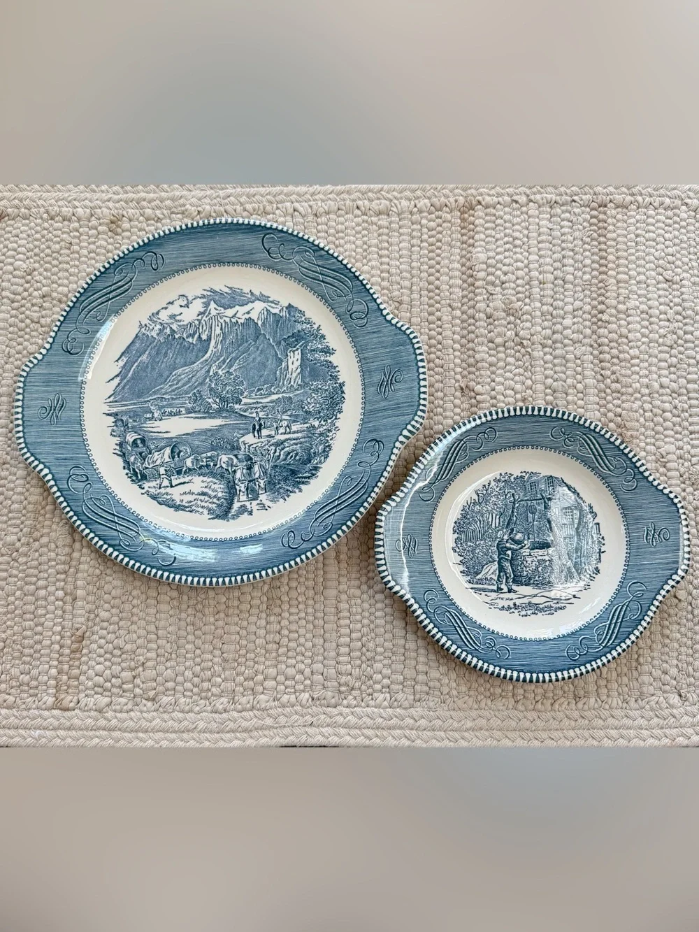 Vintage CURRIER & IVES by Royal China Scenic Transferware Ironstone - Set of 2